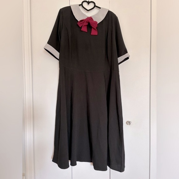 Hell Bunny Dresses & Skirts - Hell Bunny Vixen Prep School Style Black Gray Short Sleeved w Bow Dress Size 4XL